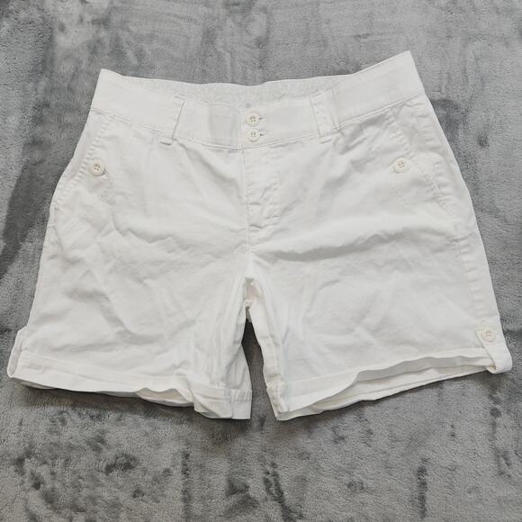 Gloria Vanderbilt Celina Mid Rise Cuffed Roll Tab Shorts Size 6 White Stretch - Picture 1 of 15